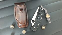 vertical leather sheath for folding knife spyderco endura 4 / custom leather sheath .
