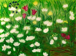 Spring Flowers original oil painting on canvas garden artwork white anemones & pink tulips floral landscape wall art
