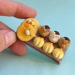 Doll miniature set of sweet pastries on a tray for playing with dolls, dollhouse, scale 1:12