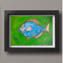 Fish still life original acrylic painting modern art kitchen painting 10 by 14 inches