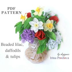 beaded lilac, tulip, narcissus pattern | beaded flowers pattern | seed bead patterns | beadwork pattern
