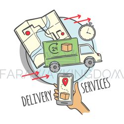 FAST DELIVERY SERVICES Smartphone One Click Hand Drawn Set
