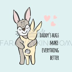 FATHERS DAY Hare Hugs His Son Cartoon Vector Illustration Set