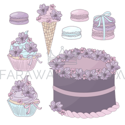 FESTIVE CAKE Birthday Party Sweet Vector Illustration Set