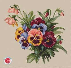Bouquet of Pansies Cross Stitch Pattern