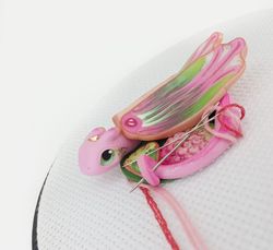 Magnetic Clay Dragon Needle Minder for Cross Stitch Dragon Pink Green Strawberry Sculpture Polymer Clay Dragon Annealart