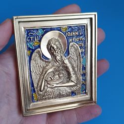 St John the Baptist brass icon colorful enamel | copy of an ancient icon 19 c. | Orthodox store