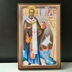 Nicholas the Wonderworker, the saint with the ship  | Hand made Icon on a wood | Size: 23x15 cm