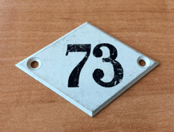 Rhomb address door number plate 73 - vintage apartment number sign