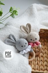 EASY CROCHET PATTERN Bunny rattle, amigurumi toy 3-6 months, pregnancy gift