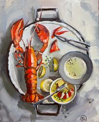 Lobster still life oil painting on the wall