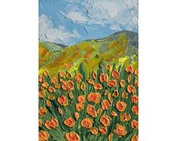 California Poppy original oil painting poppy field impasto small painting floral landscape artwork poppy wall art