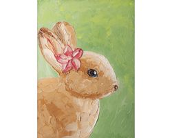 Easter Rabbit original oil painting Cute Small Bunny wall art animal artwork spring rabbit portrait painting