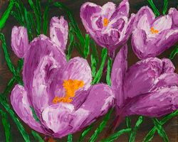 Purple crocuses original oil painting impasto spring flowers artwork palette knife art floral wall art