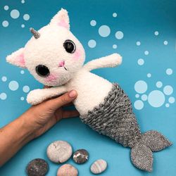 Crochet pattern Mermaid Kitty. Digital Download - PDF. Caticorn. Unicorn Mermaid Cat. DIY amigurumi toy tutorial