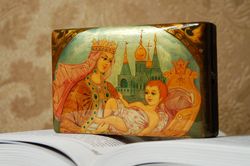 Fairy tale lacquer box Tsarevna and a child collectible hand painted lacquer miniature art