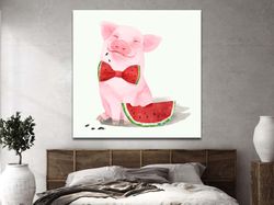 pig canvas wall art, canvas decoration, canvas print, home decor, animal wall art, watermelon print, gift wall decor