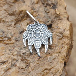 rune bear paw oxidized silver rune jewelry rune chain jewelry gift for luck seal of veles pendant  scandinavian jewelry