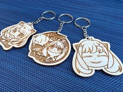 ONE or SET of 3 Spy x Family Wood Keychains, SXF Inspired Anime Chibi Charms with Anya Forger and Bond
