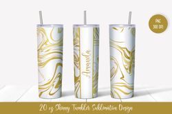 20oz Skinny Tumbler Sublimation Design. Gold Marble Tumbler Wrap v.2