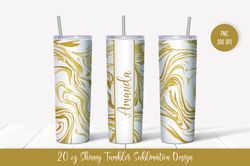 20oz Skinny Tumbler Sublimation Design. Gold Marble Tumbler Wrap v.4