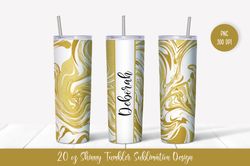 20oz Skinny Tumbler Sublimation Design. Gold Marble Tumbler Wrap v.5