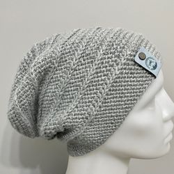 Hand Crocheted Shiplap Slouch Hat, Unisex Beanie Hat in Gray