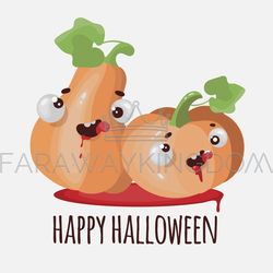 FLAT HALLOWEEN Pumpkin Funny Cartoon Vector Illustration