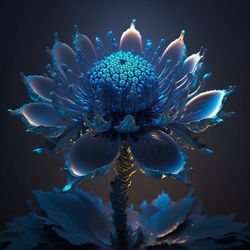 Futuristic blue flower, lifelike, photorealistic neon, art by Stefan Kostic, Marvel-style, twilight illumination, ultra-