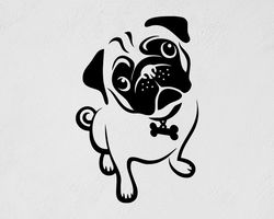 pug sticker, cute pug, dog, wall sticker vinyl decal mural art decor