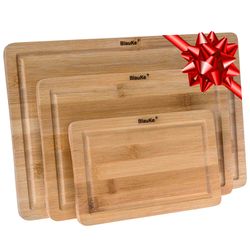 BlauKe Wooden Cutting Boards for Kitchen with Juice Groove and Handles - Bamboo Chopping Boards Set of 3