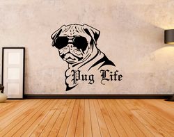 Pug Sticker, Pug Life, Cute Pug, Dog, Wall Sticker Vinyl Decal Mural Art Decor