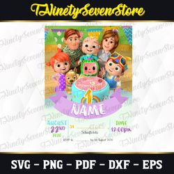 Happy birthday with family svg, family svg, coco-melon svg, birthday cake svg, Cut File, Dxf, Png, Svg, Digital Download
