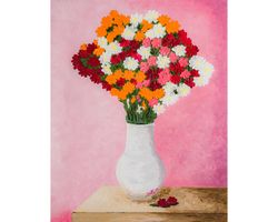Bouquet of flowers original oil painting on canvas floral still life impasto artwork abstract flowers wall art