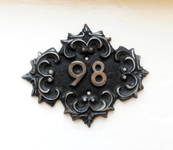 Old fashioned cast iron address number sign 98 door plaque vintage