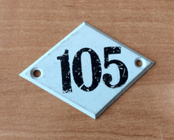 Rhomb address flat door number plate 105  - vintage apartment number sign