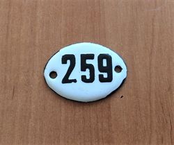Small enamel metal number sign 259 vintage address door plate