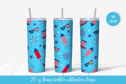 American Patriotic Fireworks Tumbler Wrap Sublimation. 4th of July Skinny Tumbler Design