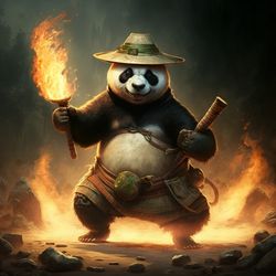 panda, karate, woman, angry, game, fight, straw hat, fire, air, water, earth
