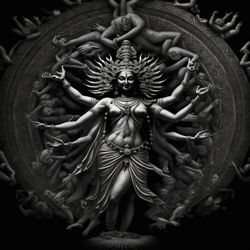 hindu, god, black and white, black background, threshold, many weapons, india