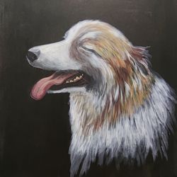 PORTRAIT OF A CONTENTED DOG Acrylic Painting Original Art
