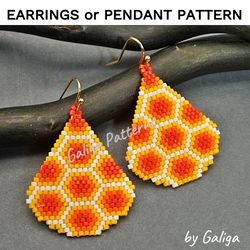 Honeycomb Beaded Earrings Pattern Brick Stitch Seed Bead Earring Beading Design Beadwork Ornament Bee DIY Accessory