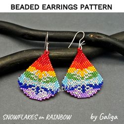 Snowflake Beaded Earrings Pattern Colorful Rainbow Brick Stitch Seed Bead Earring Beading Design Beadwork Xmas DIY