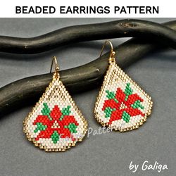 Christmas Flower Beaded Earrings Pattern Poinsettia Brick Stitch Seed Bead Earring Beading Design Beadwork Xmas DIY