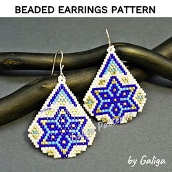 Blue Snowflake Beaded Earrings Pattern Christmas Brick Stitch Seed Bead Earring Xmas Beading Design Beadwork Beadwooven