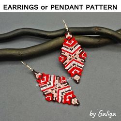 Red and Black Beaded Earrings Pattern Brick Stitch Seed Bead Earring Beading Ornament Beadwork Do it Yourself Jewelry