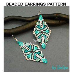 Turquoise Mint Beaded Earrings Pattern Brick Stitch Seed Bead Earring Beading Ornament Beadwork Do it Yourself Jewelry