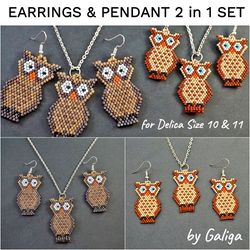 Owl Pattern Beaded earrings pattern beading pattern Pendant pattern Brick stitch seed bead pattern Bird Earrings