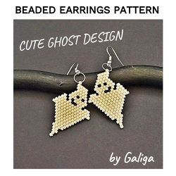 Happy Halloween Ghost Boo Beaded Earrings Pattern Brick Stitch Seed Bead Earring Beading Design Beadwork Jewelry Making