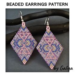 Pink Violet Beaded Earrings Pattern Brick Stitch Geometric Seed Bead Earring Beading Design Beadwork Jewelry Making